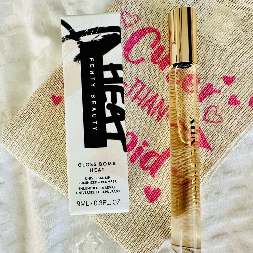 Fenty Beauty Fussy Heat Gloss Bomb Heat Lip Plumbing Luminizer & Prada Candy #6